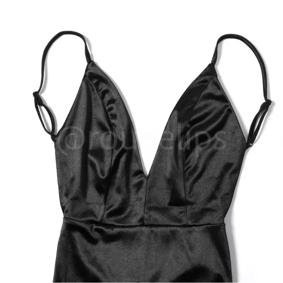 Black Deep V Neck Backless Ruched Long Slip Sheath Dress Evening Gown Prom - Picture 8 of 16